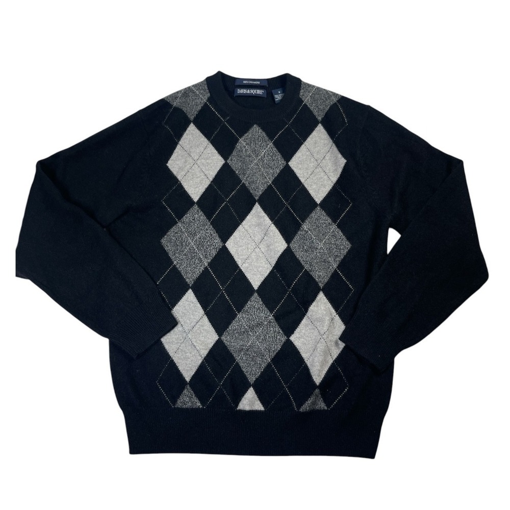 Vintage Davis & Squire Cashmere Crewneck Sweater Men Small Argyle Print Pullover